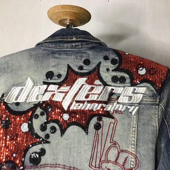 Dexter's Laboratory x deKryptic Cartoon Network Sequin Distressed Denim Jacket L - Picture 5 of 12